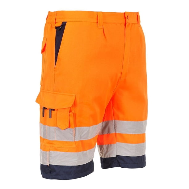 Portwest - Pantalones Cortos Diseño Contraste para Hombre (Naranja, Marino)