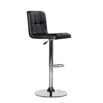 Linon Clayton Low Back Indoor Metal Pedestal Bar Stool with Adjustable Height and Swivel, Chrome/Black Faux Leather
