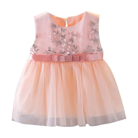 

Summer Dresses For Girls New Floral Embroidery Sleeveless Fashion Sweet Mesh Stitching Princess Dress For 3-4 Years