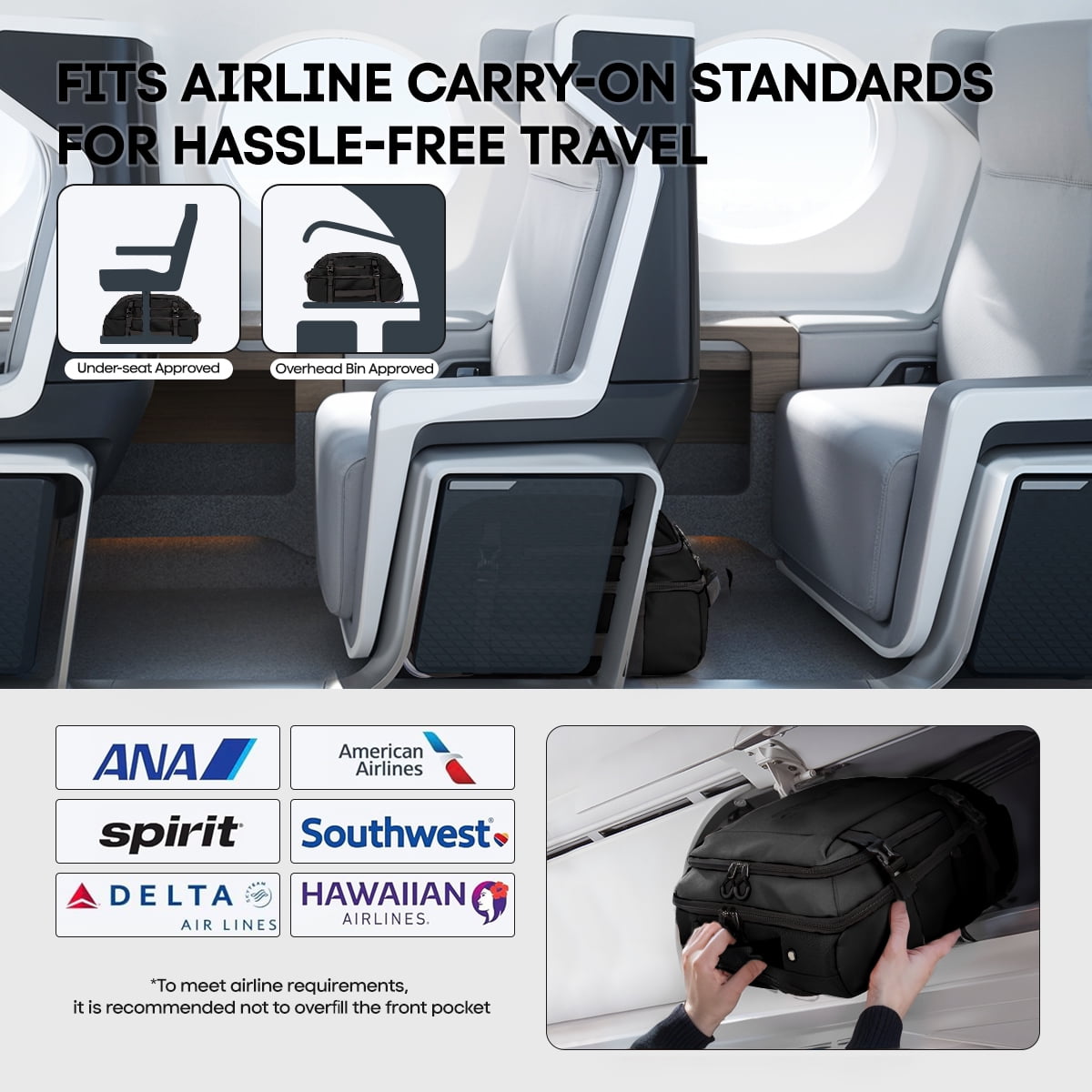 17" Underseat Carry On Luggage Airplane Approved,Water Resistant Softside Rolling Suitcase Lightweight Personal Item Travel Bag,Black - TA069