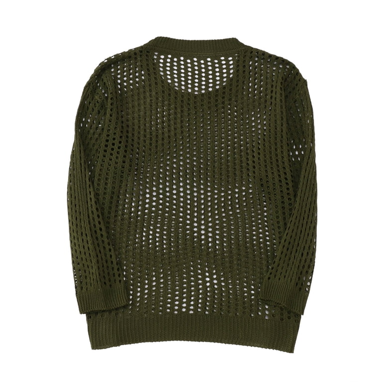 Men Hollow Out Crochet Knit Tops,Summer See Through Crew Neck