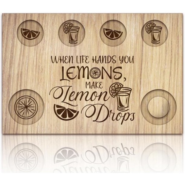 Bandeja para servir vasos de chupito con diseño de limón, bandeja de madera para servir vasos con borde de sal, tabla para vasos de chupito para bar, restaurante, fiesta, reunión familiar, 7,87 x