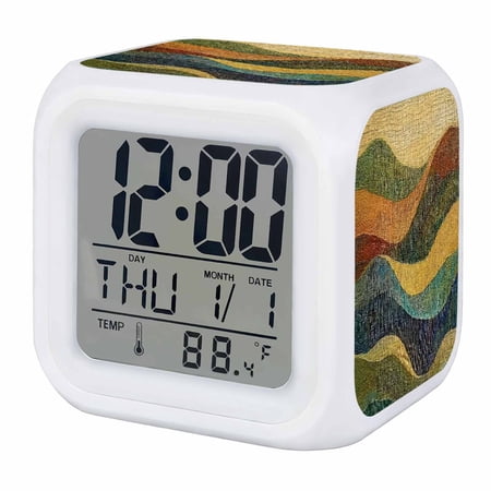 Vintage Green Yellow Digital Alarm Clock for Bedrooms, Smart LED Alarm Clock with 7 Color Changing Night Light, Farmhouse Retro Art Silent Wake Up Clocks for Sleep Study Cooking 3.2x3.2
