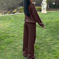 thumbnail image 4 of Hogleaql Womens 2 Piece Lounge Sweatsuits Sets Half Zip Long Sleeve Sweatshirt Wide Leg Athletic Pants Matching Sets with Pockets Solid Color Loose Fashion 2025 Winter Outfits Coffee S, 4 of 4