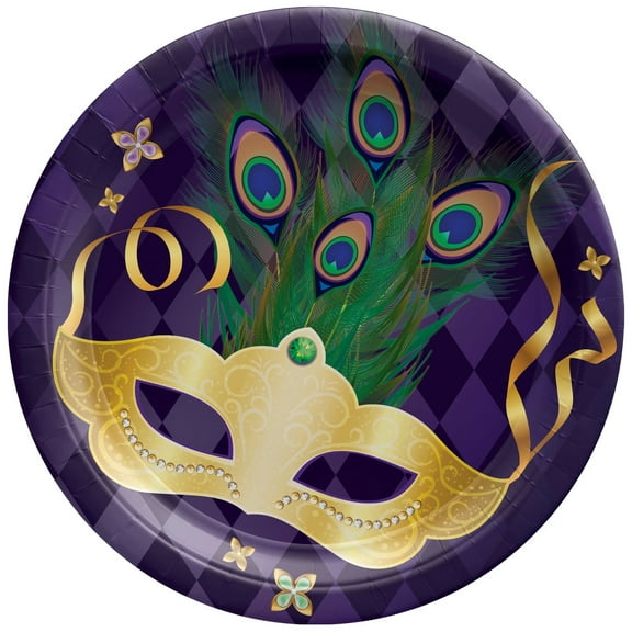 Mardi Gras Masquerade 9" Round Plates, 8ct
