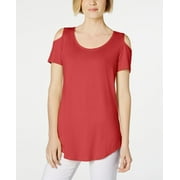 JM Collection Women's Cold Shoulder Swing T-Shirt Red Size Small