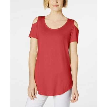 JM Collection Women's Cold Shoulder Swing T-Shirt Red Size Small