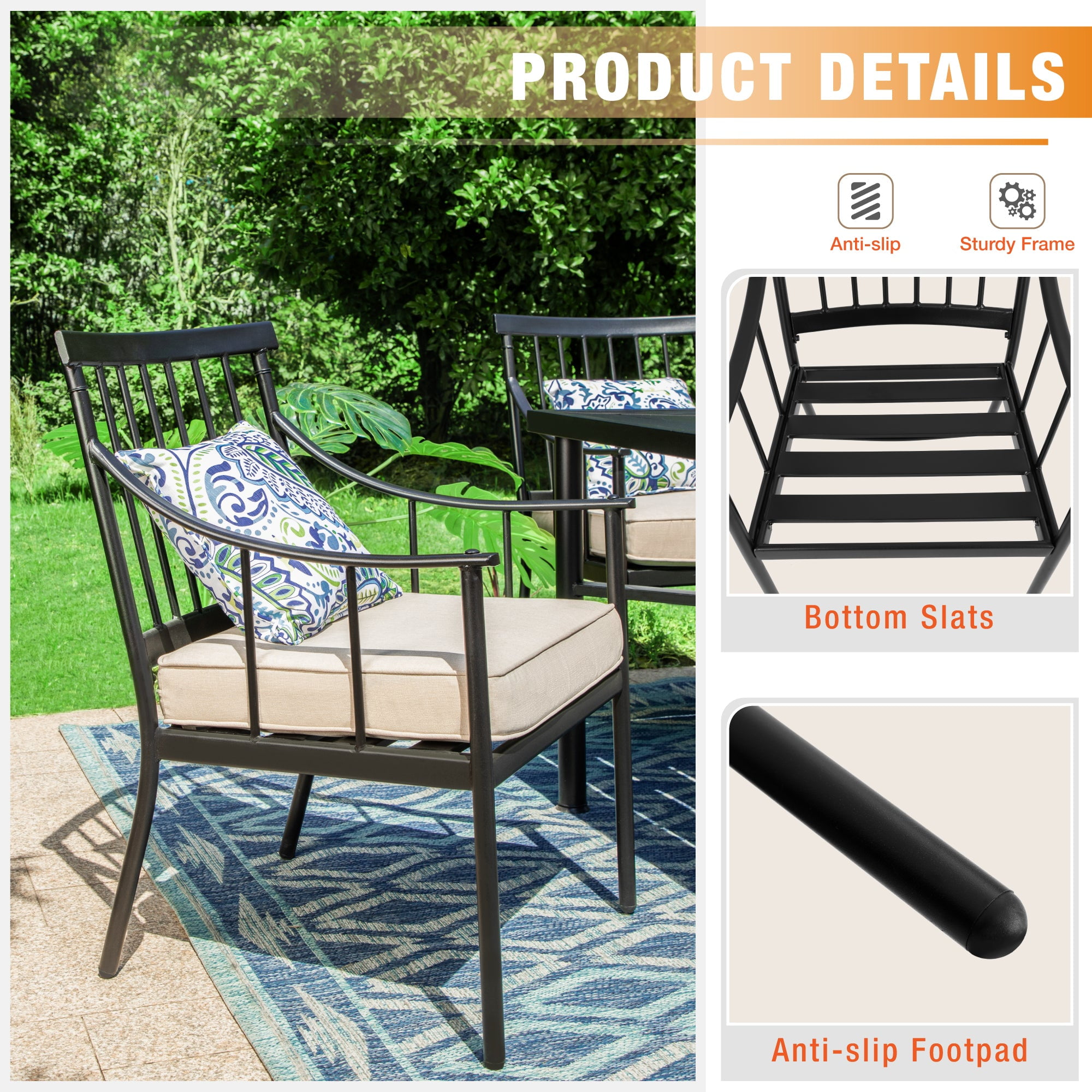 Sophia&William 7-Piece Outdoor Patio Dining Set Metal Padded Chairs and Table Set Outside Furniture Set with Beige Cushions