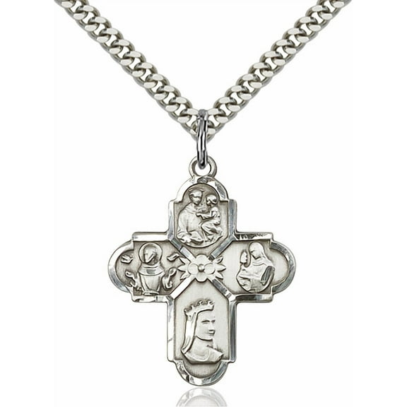 Sterling Silver Franciscan 4-Way Pendant 1 x 7/8 inches with Heavy Curb Chain