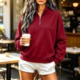 thumbnail image 2 of Women's Soft Fleece Lined Half Zip Sweatshirt Oversized Stand Collar Long Sleeve Pullover Tops Casual Fall Winter Street Outerwear Red, 2 of 6