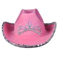 thumbnail image 5 of Women Pink Cowboy Hat Light Up Blinking Crown Tiara Wide Brim Sequin Cowgirl Costume Accessories Princess Hat, 5 of 7