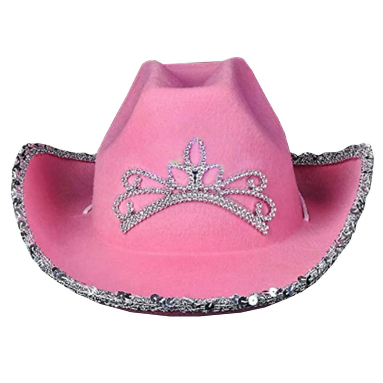 Women Cowgirl Hats Furry Trim Fluffy Cowboy Hat Preppy Glitter Hat