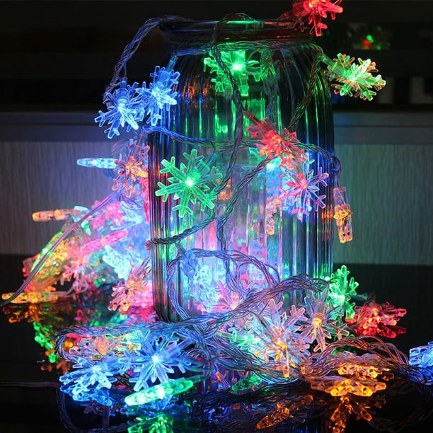 Luces navideñas Luces de copo de nieve - Total 1.5 metros 10 luces de hadas Funciona con batería a prueba de agua para decoraciones navideñas para interiores / exteriores (luz colorida) brillar Electrónica