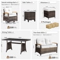 thumbnail image 3 of MEISSALIVVE 7 Pieces Patio Furniture Set with Dining Table, Outdoor Wicker Conversation Set with 2-Seat Sofa, Wood Armrest Swivel Chairs, 2 Ottomans, Beige, 3 of 10