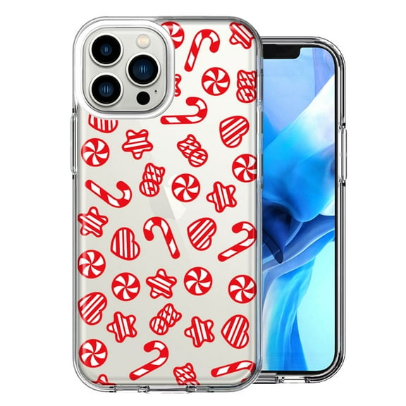MUNDAZE Case for Apple iPhone 15 Pro Max Slim Hard Shell Soft TPU Hybrid Shockproof Heavy Duty Protective Phone Cover - Christmas Winter Red White Peppermint Candies Swirls Candycanes Design