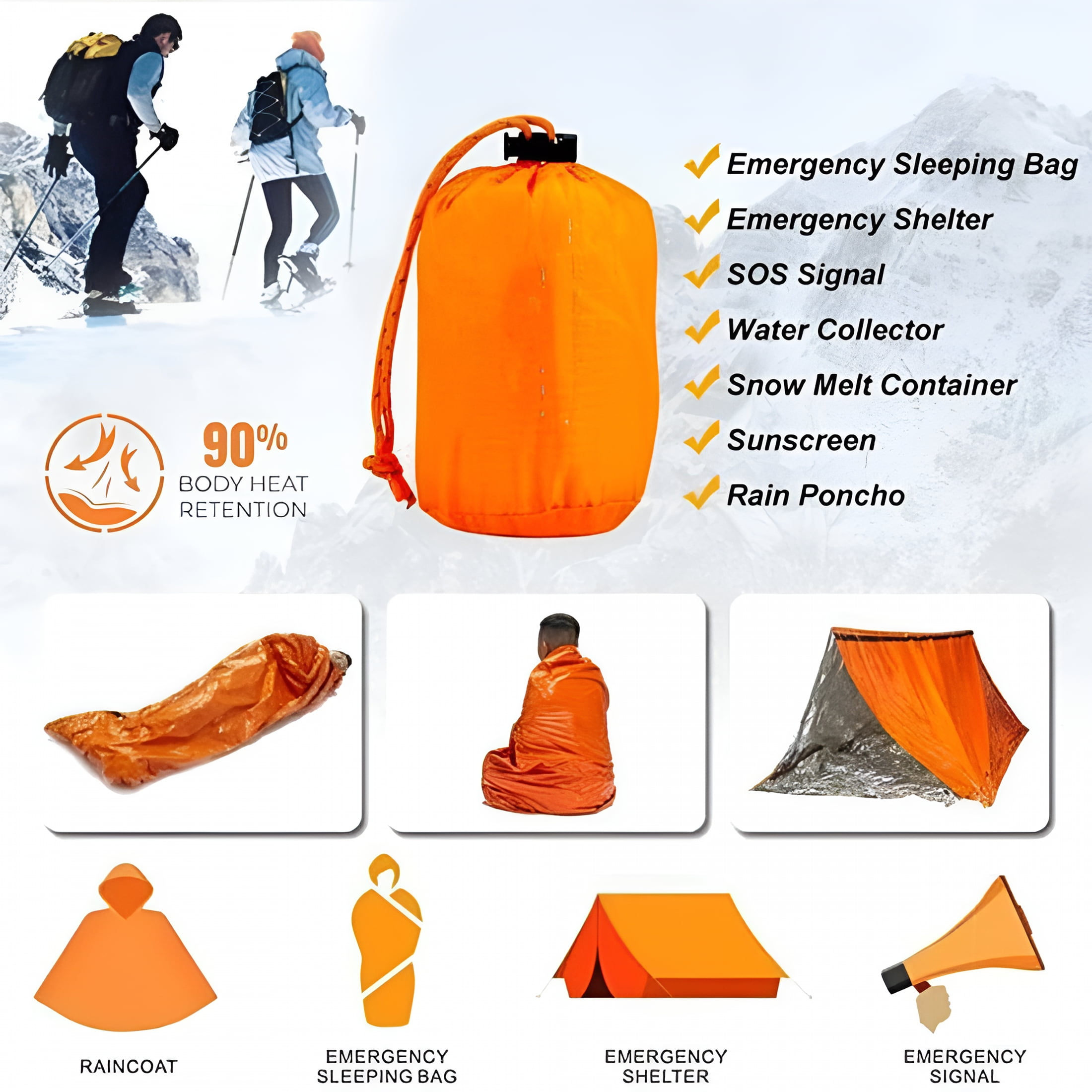 XIBUFE 2026 New Emergency Survival Sleeping Bag 4 Pack, 83.9"Lx35.8"W Waterproof Thermal Bivy Sack for Camping, Hiking, Outdoor, Activities & Travel, Durable, Lightweight & Compact Blanket