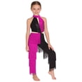 thumbnail image 5 of Aislor Girls Latin Dance Performance Bodysuit Shiny Sequin Tassel Jumpsuit Dancewear Hot Pink 10, 5 of 7