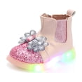 thumbnail image 5 of Dakaela 6M-6Y Baby Girls Glitter Ankle Boots Light up Toddler Chelsea Work Booties Side Zipper Soft Sole Kids Outdoor Walking Shoes Red, 5 of 7