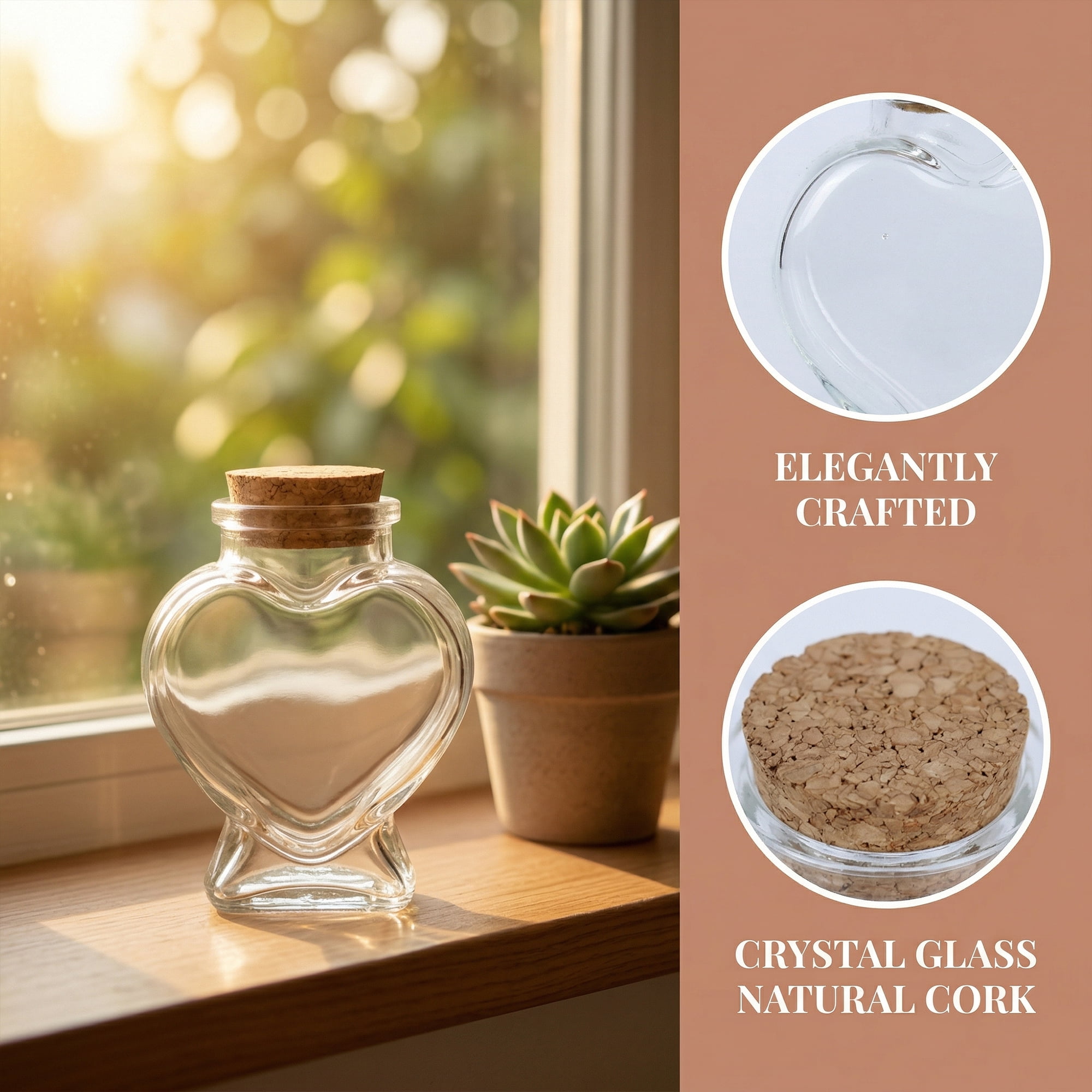 Unique Bargains 2pcs Glass Jars With Cork Stoppers Heart Shaped 2.4" x 2.4" x 3.1"