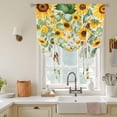 thumbnail image 3 of Sunflower Leaf Tie Up Curtain 63 Inches Long, Summer Country Flower Eucalyptus Leaves Butterfly Linen Texture Balloon Style Kitchen Window Curtain Over Sink, Small Window Rod Pocket Curtain 52"x63", 3 of 9