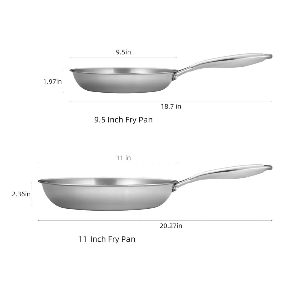 RUIE 2-Piece Frying Pan Set, 3-Ply Thick Stainless Steel Cookware Set, Nonstick, Cool-Touch Handles, Induction Compatible