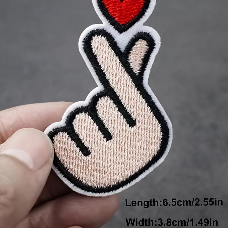 2pcs Finger Heart Big Seam Embroidery Patch - Iron-On Patches for Backpack, Hat, Bag, Shoes
