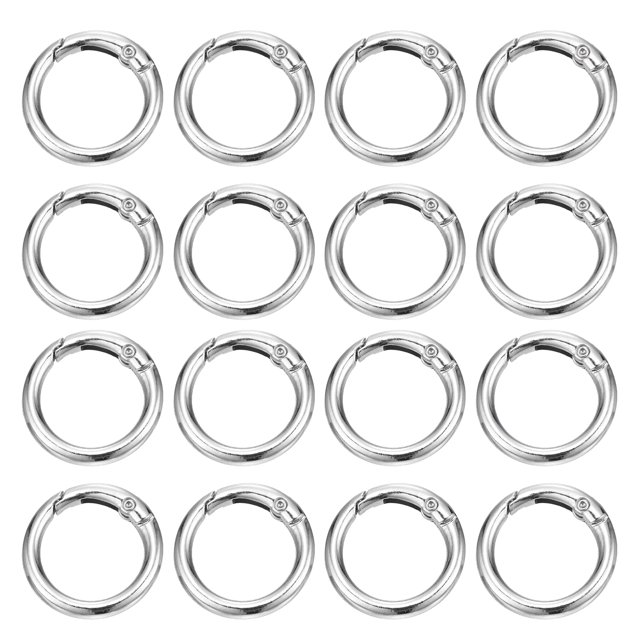 Uxcell 16 Pcs Anillos de resorte metálicos, 1"/26mm Clips para llaveros y manualidades, plateado-blanco