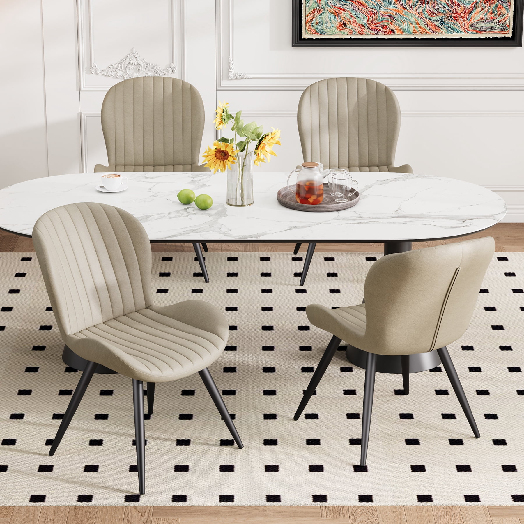 MOONMISS Dining Chairs Set of 2, Upholstered Kitchen Chairs with Backrest and Metal Legs,Beige