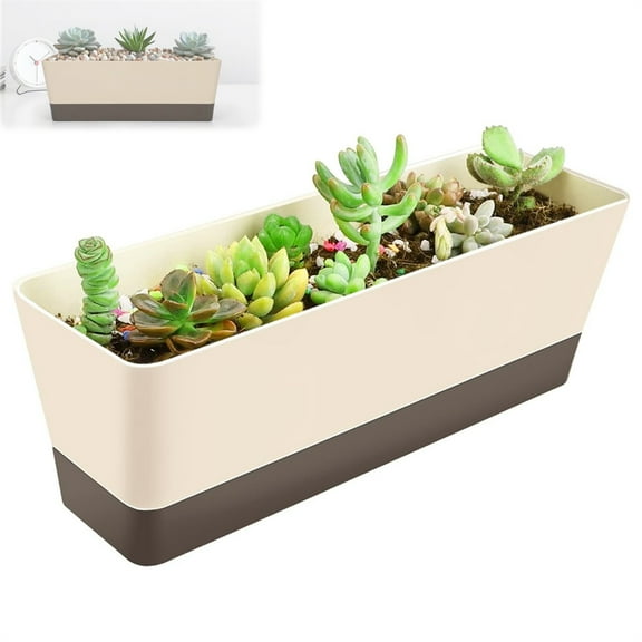 Scheam 12 x4 Inch Modern Window Box Planter 1 Pack Beige Rectangular Plant Pot Flower Box Succulent Cactus Containers with Tray for Home Office Outdoor Garden Decoration