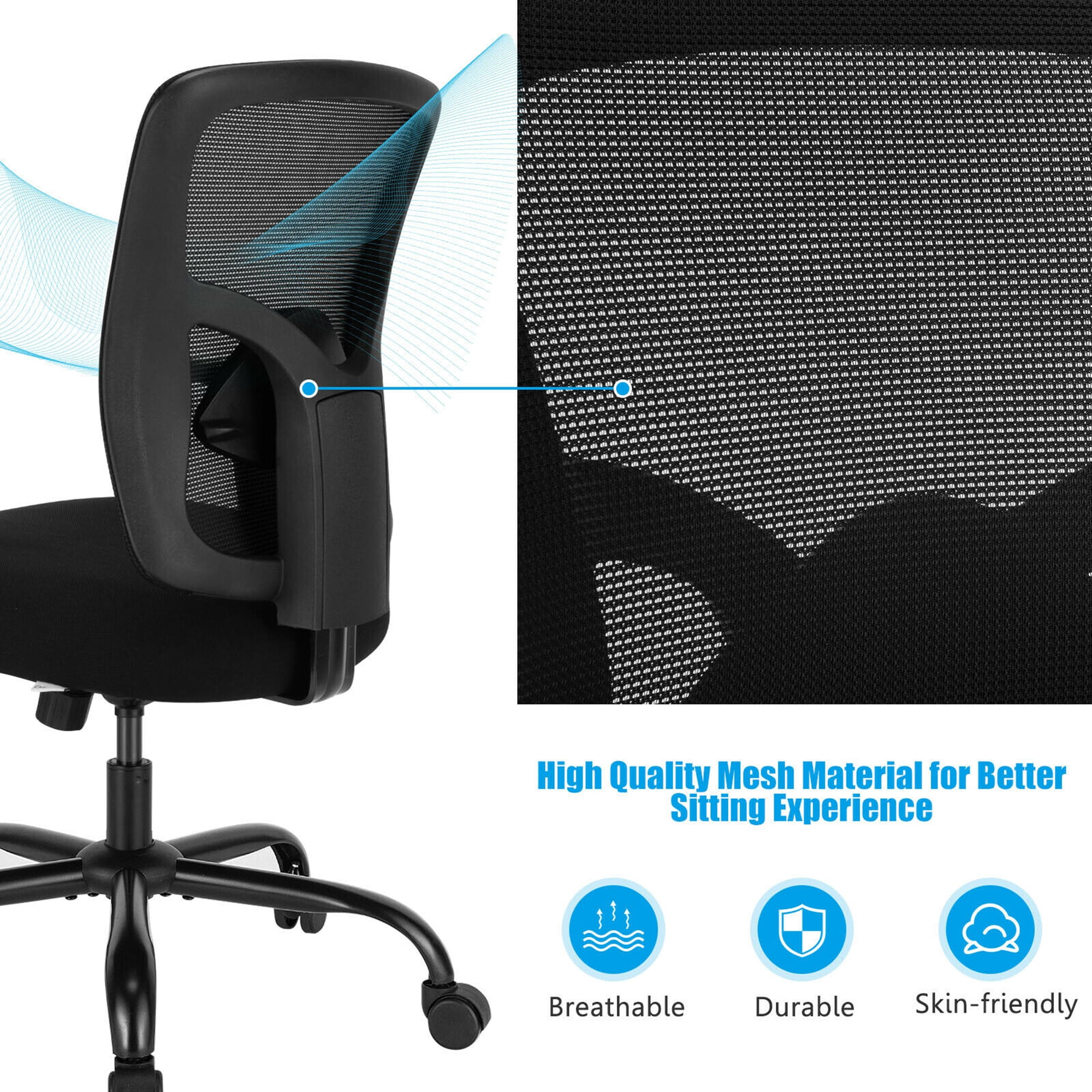 Gymax 400LBS Mesh Big & Tall Office Chair Swivel Task Chair w/ Lumbar Support