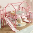 thumbnail image 3 of Full House Loft bed with Slide and Stairs, Metal Playhouse Bed with Storage Shelves, House-shaped Roof and Noise-free Design, Pink, 3 of 3