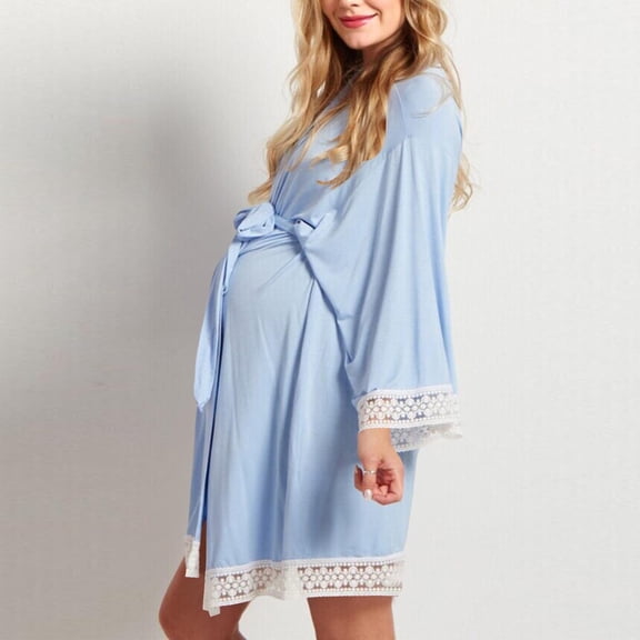 Fashionable Lace And Lace Quarter Sleeves Maternity Wear Short Sleeved Dress Long Robe Lace Up Pajamas