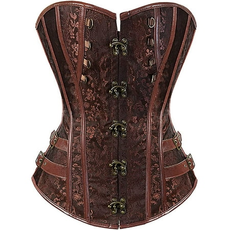 

QWZNDZGR Steampunk Corset Tops for Women Leather Corset Plus Size Steel Boned Corset Overbust Corset Zipper
