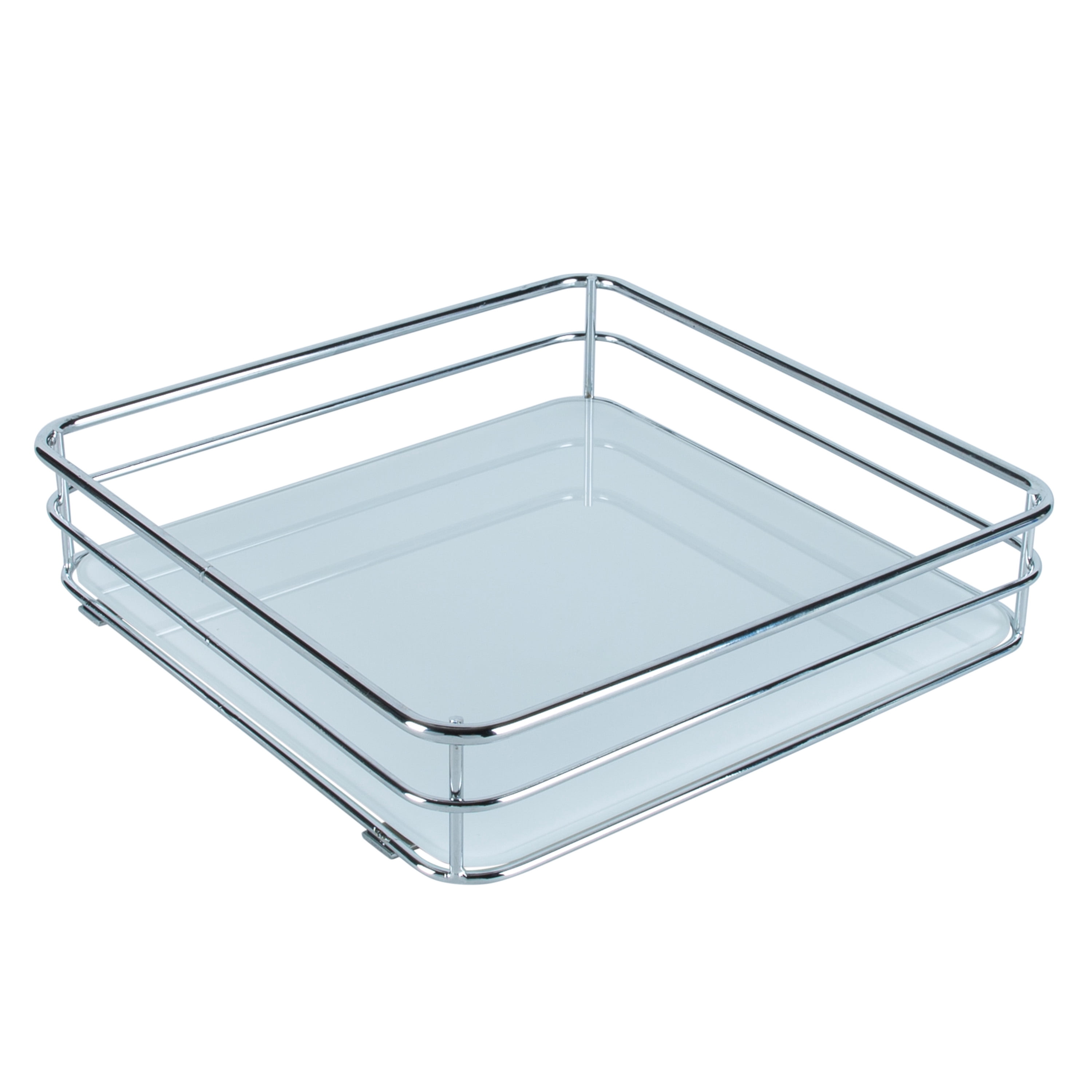 ELLE Paris Limoges Collection Steel Square Vanity Tray Makeup Organizer in Chrome