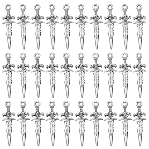 Aellinatey 30Pieces Mini Swords Charm Necklace Pendant Handmade Jewelry Accessories