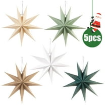 Christmas Sage Green 9-Pointed 12" Paper Star Lanterns Hanging Decorations for Home Party Wedding Holiday Décor 5-Pack