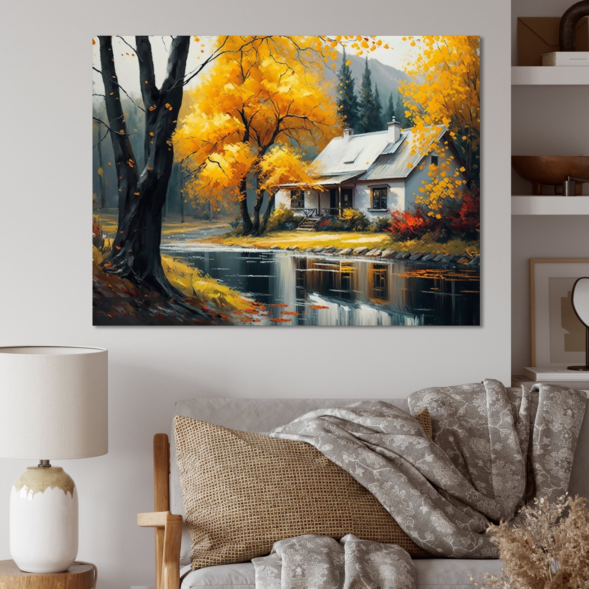 Designart Cabin In The Woods In Fall Canvas Wall Art