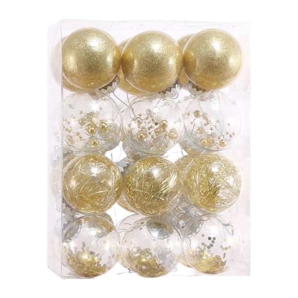 24 bolas navideñas transparentes para decorar el árbol de Navidad. Oro claro