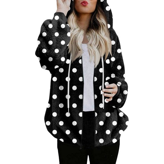 Women's Fashionable Casual Zippered Hooded Striped Printed Drawstring Furry Sweatshirt Jacket, Classic Stripes Pattern,Black,L