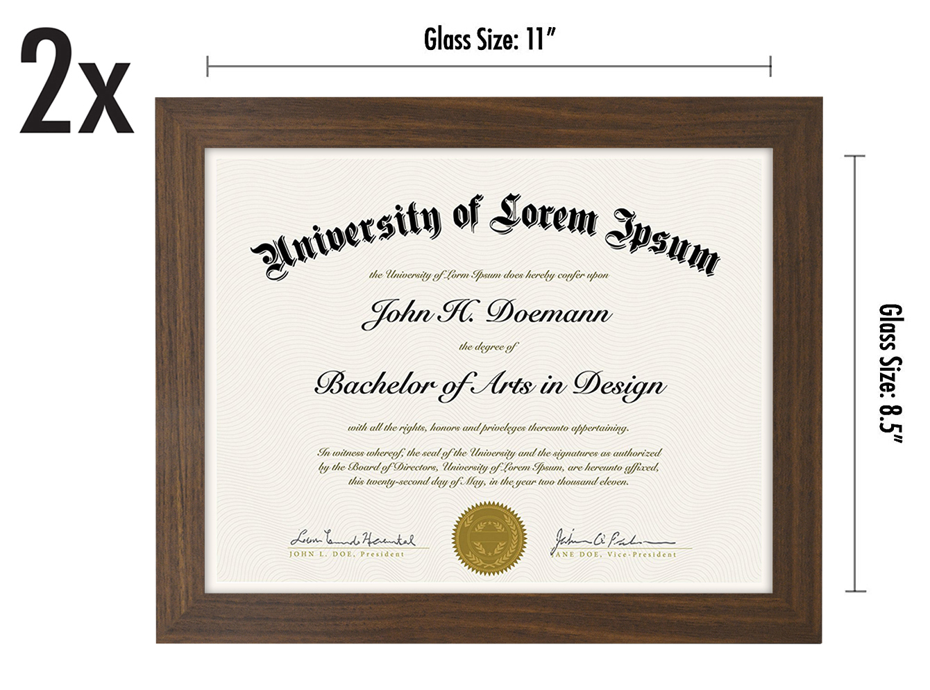 Americanflat 8.5x11 Diploma Frame in Walnut with Shatter Resistant Glass - Horizontal and Vertical Formats for Wall and Tabletop (2 Pack)