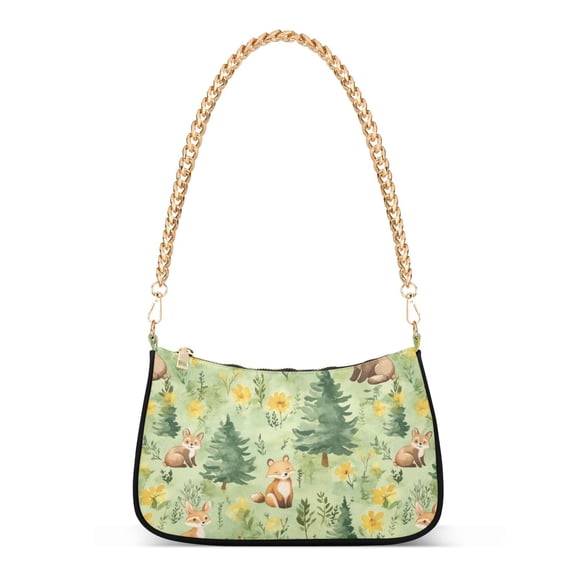 FORMRS Womens Shoulder Bag with Chain Strap Clutch Purse Cute Tote Handbag, Cartoon Forest Animals