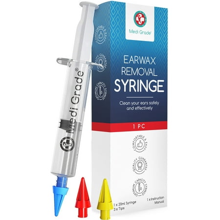 Medi Grade Ear Wax Removal Kit, Ear Syringe Ear Cleaner with 3 Quad-Stream Tips