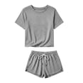 thumbnail image 5 of BUIGTTKLOP Lounge Sets for Women Crewneck Short Sleeve Tops Drawstring High Waisted Shorts 2 Piece Outfits, 5 of 6
