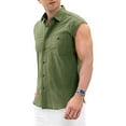 thumbnail image 2 of Camisas Para Hombre Hombres Primavera Verano Tops Camisa Algodón Lino Casual V Cuello Camisa Sin Mangas Moda Bolsillo Top Blusa (Army Green, XXL), 2 of 5