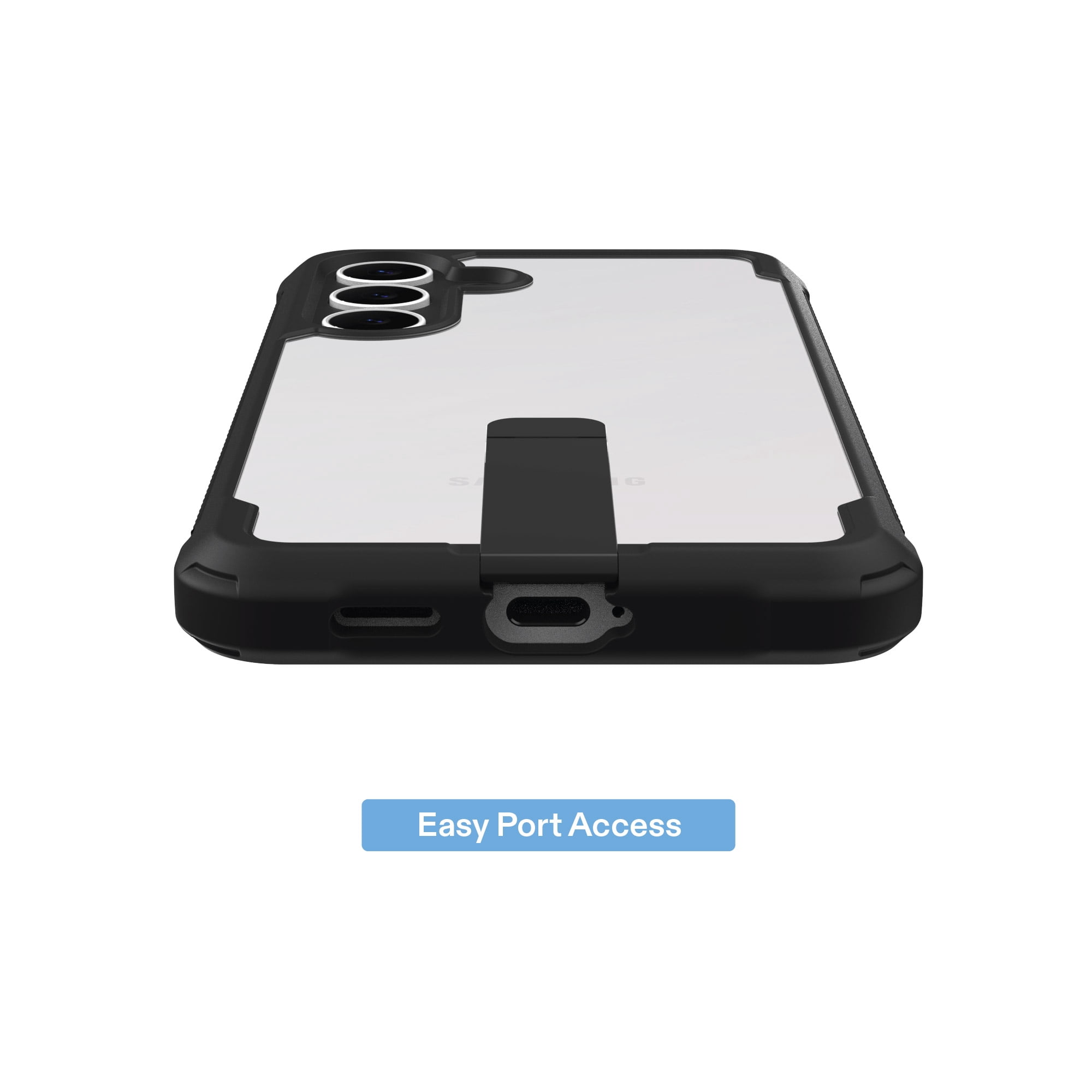 onn Dual-Layer Phone Case with Kickstand for Samsung Galaxy S25 FE - Black/Clear