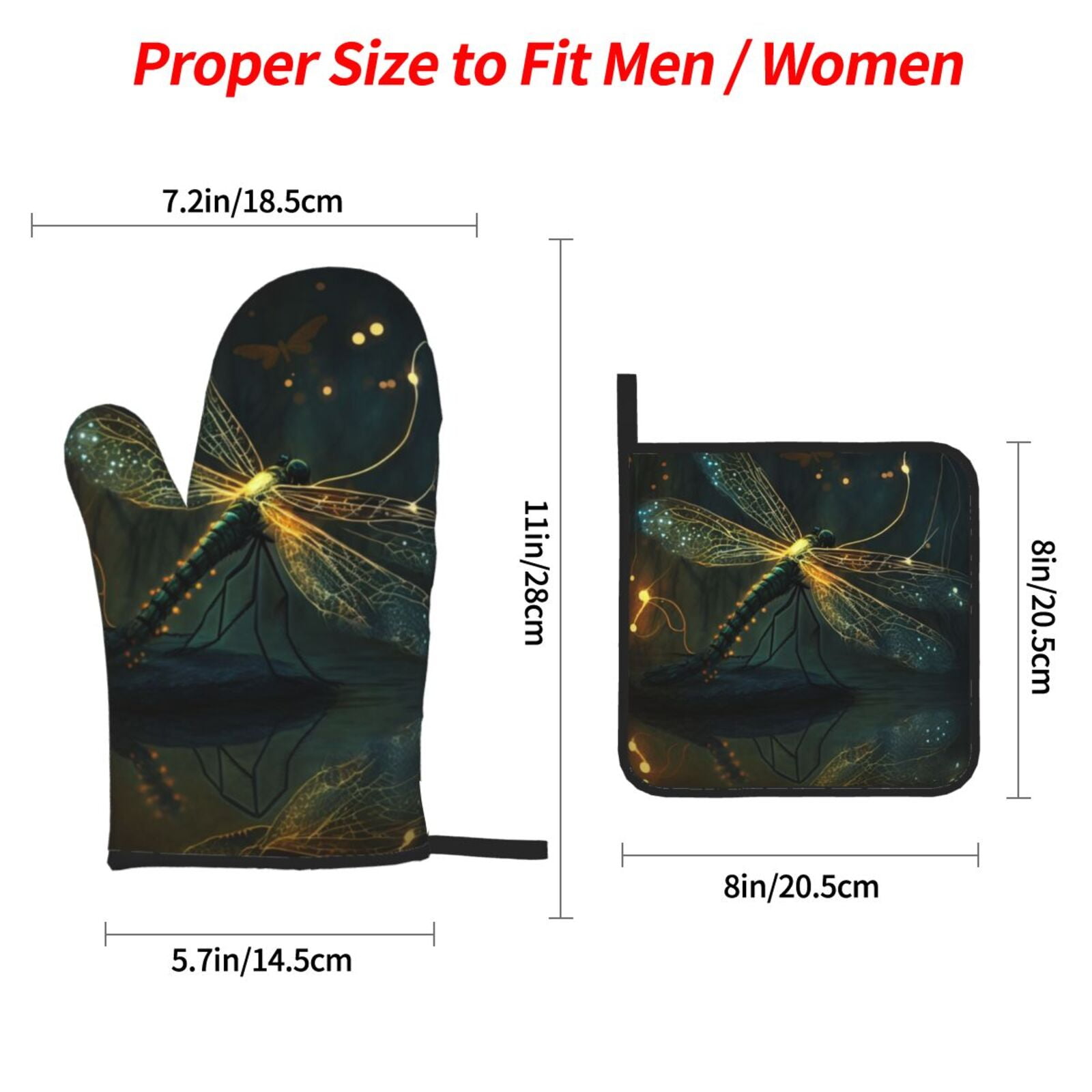Dragonfly Dance Fireflies Art 4Pcs Oven Mitts and Pot Holders Sets Oven Kitchen Gloves Hot Pads for Cooking BBQ Baking Grilling