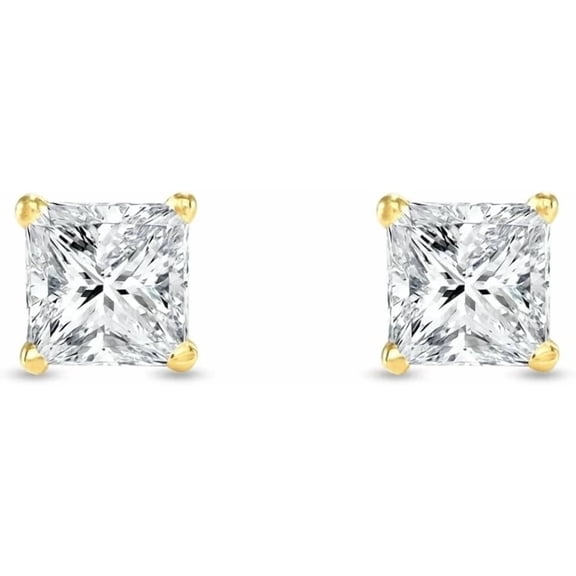 1 Ct Princess Cut Moissanite Diamond Stud Earrings | 925 Sterling Silver Yellow Gold Finish | Unisex Earrings for Men & Women