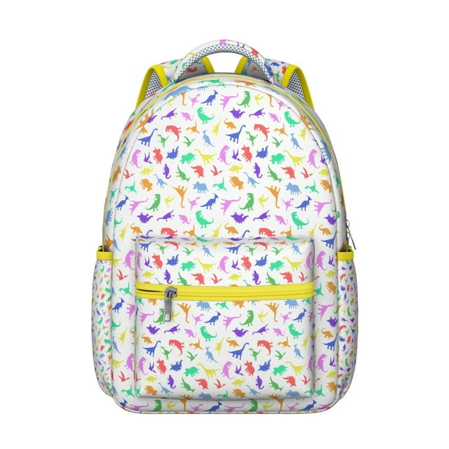 Colorful Dinosaur Print School Backpack for Student Cute Dino Pattern Funny Cartoon Watercolor Forest Theme Design