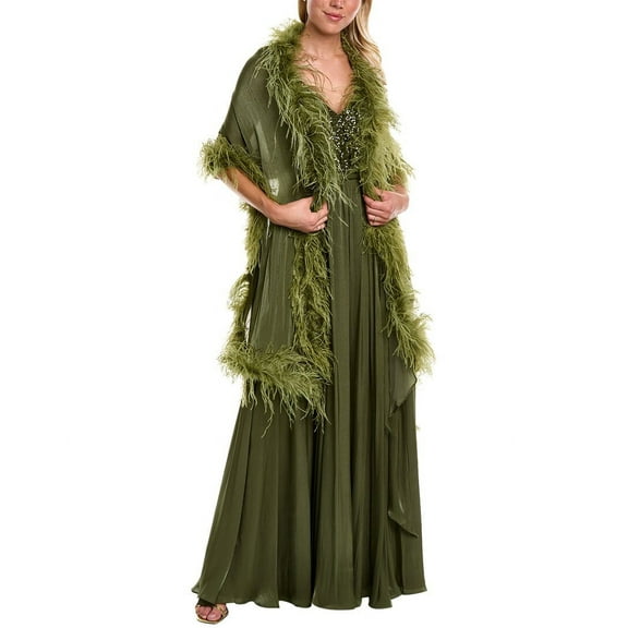 Badgley Mischka womens Feather Wrap Gown, 0, Green