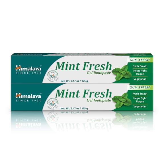 Himalaya Mint Fresh Gel Toothpaste, Fluoride-Free to Reduce Plaque & Brighten Teeth, 6.17 oz, 2 Pack